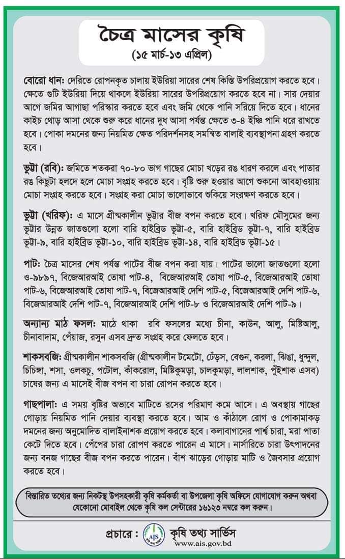 বর্তমানে করনীয় (চৈত্র মাসের করনী)।